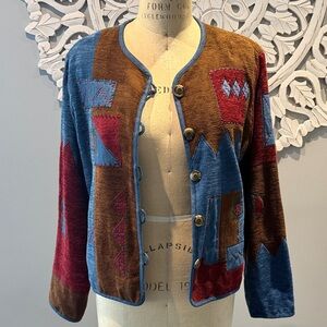 Vintage Koret BoHo western velvet like embroidered patchwork button down jacket